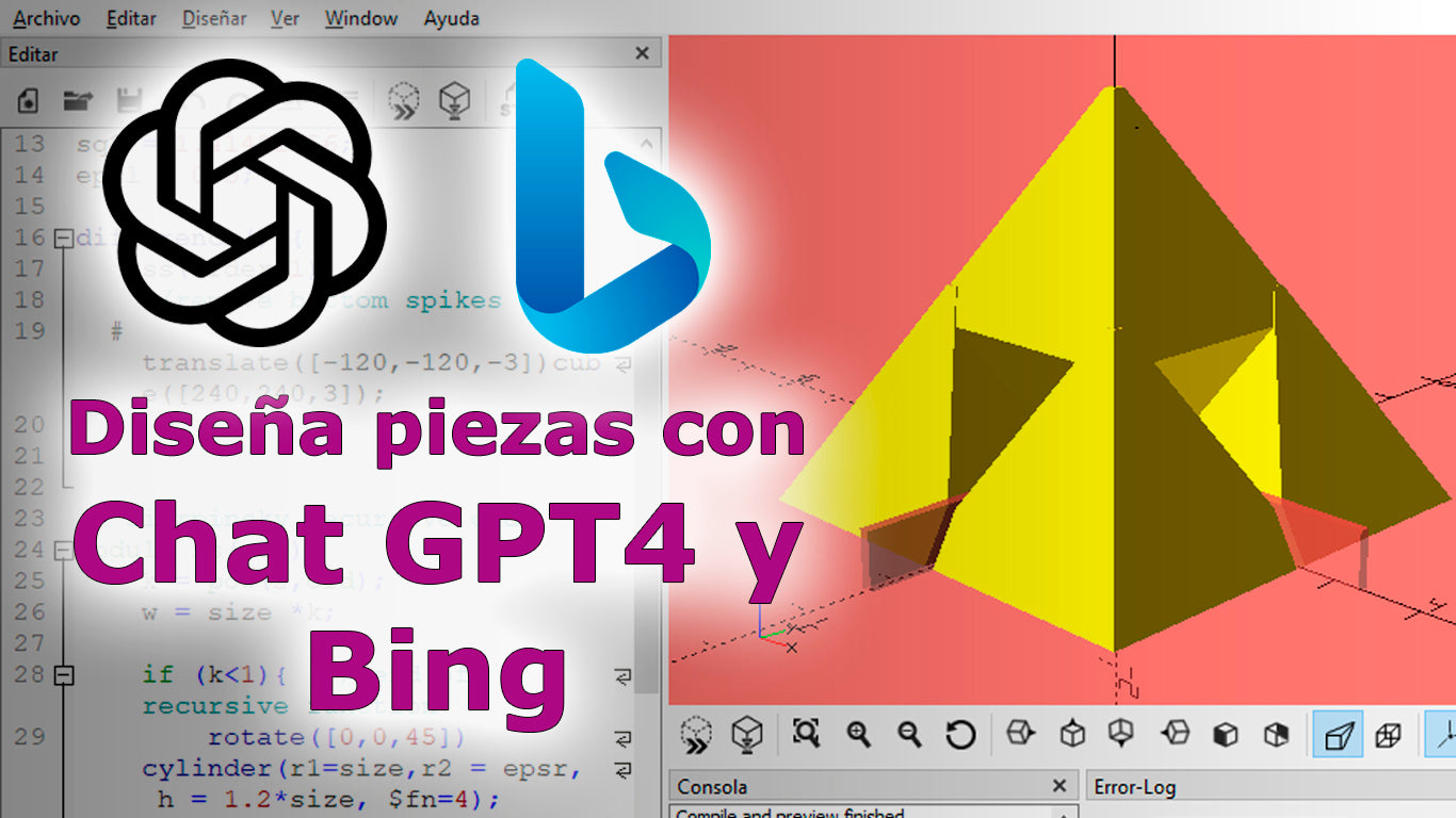 Cargar video: Miniatura del video de Diseña piezas en 3D con Chat GPT 4 y Bing en OpenSCAD print3x printex printec print3c