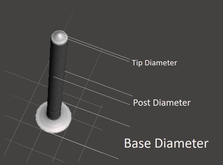 Meshmixer tip post, post diameter, base diameter, print3x printex printec print3c